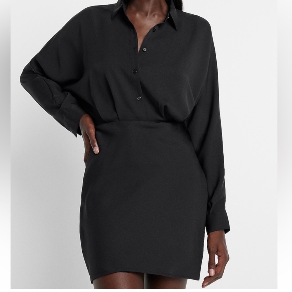 Express Portofino Black Half-Button Mini Dress